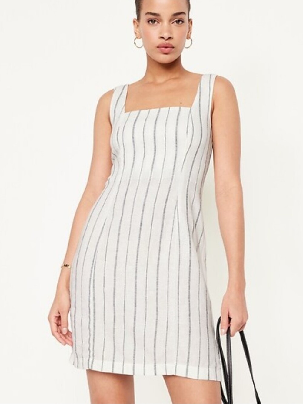 Old Navy White with Black Pinstripe Square-Neck Mini Dress